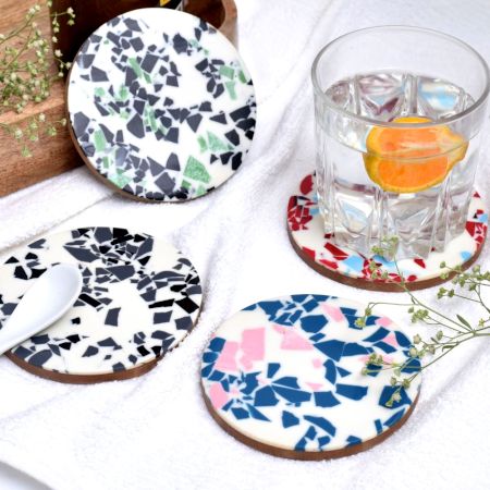 Handmade Terrazzo Multicolor Round Resin Set of 4 Decorative Table Coasters